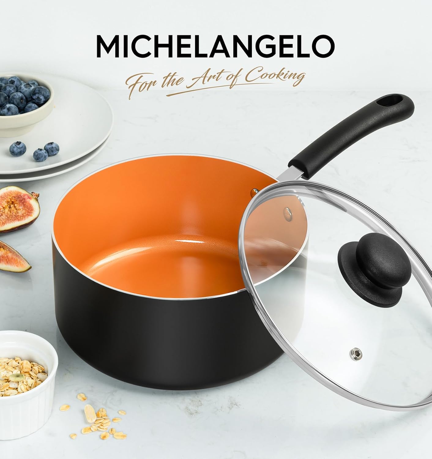 MICHELANGELO Nonstick Sauce Pan With Lid, 3QT Ceramic Saucepan, Copper Saucepans, PFAS-FREE Pot, Small Pots For Cooking, Multipurpose Cooking Pots For Home Kitchen, Dishwasher Safe - Culinary Roots