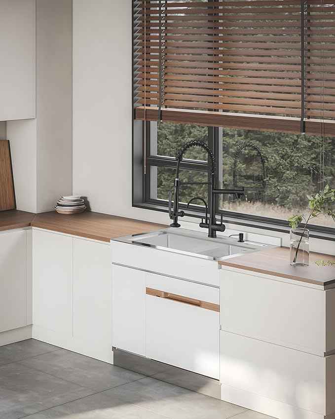 Fapully Commercial 3 Way Kitchen Faucets with Pull Down Sprayer and Water Filler,3 in 1 Kitchen Sink Faucet with Drinking Water Faucet Matte Black