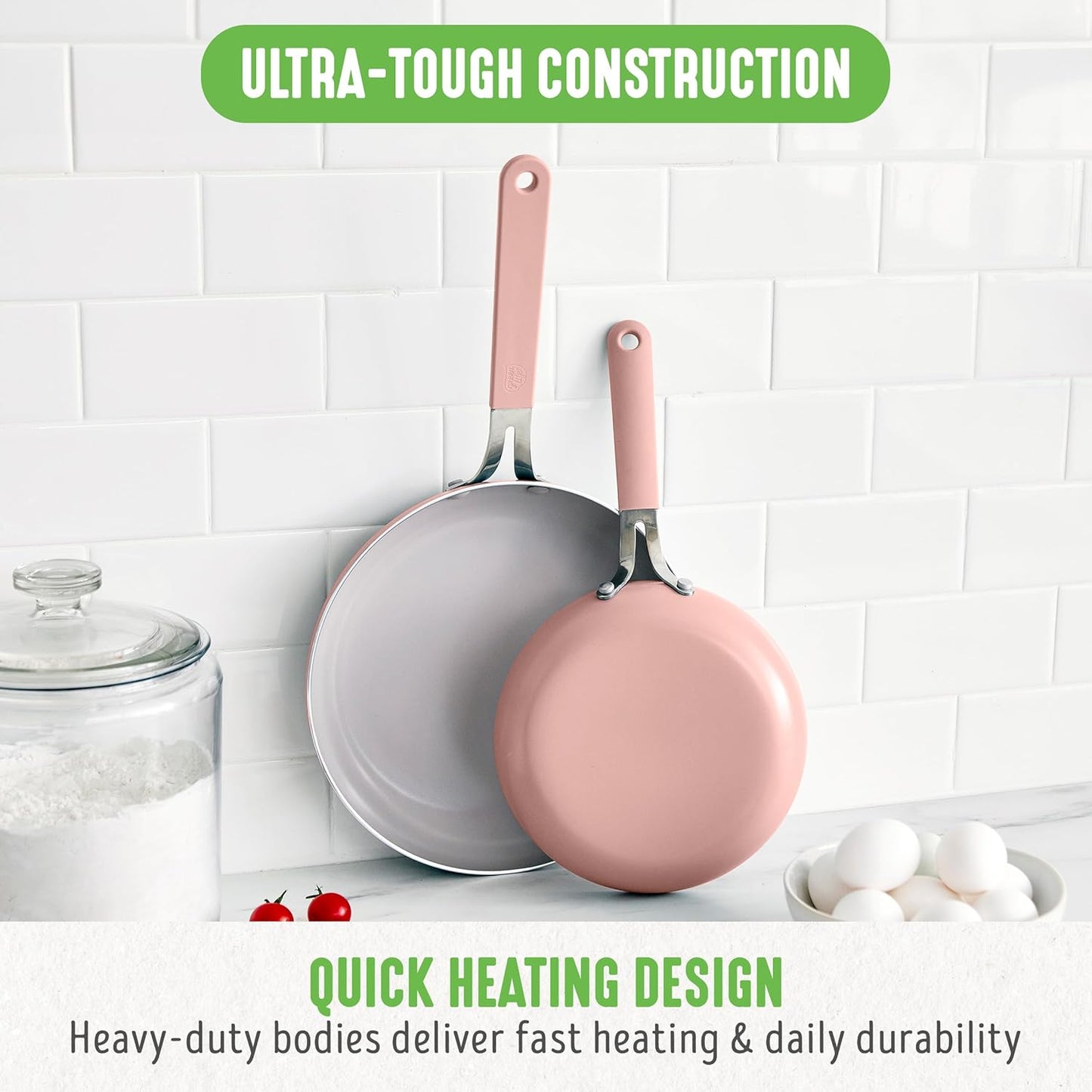 GreenLife 8” & 10” 2 Piece Nonstick Ceramic Frying Pan Set, Lightweight Healthy PFAS-Free Skillets, Dishwasher & Oven Safe, Durable Body, Silicone Stay-Cool Handles, Easy Release, Pink - Culinary Roots
