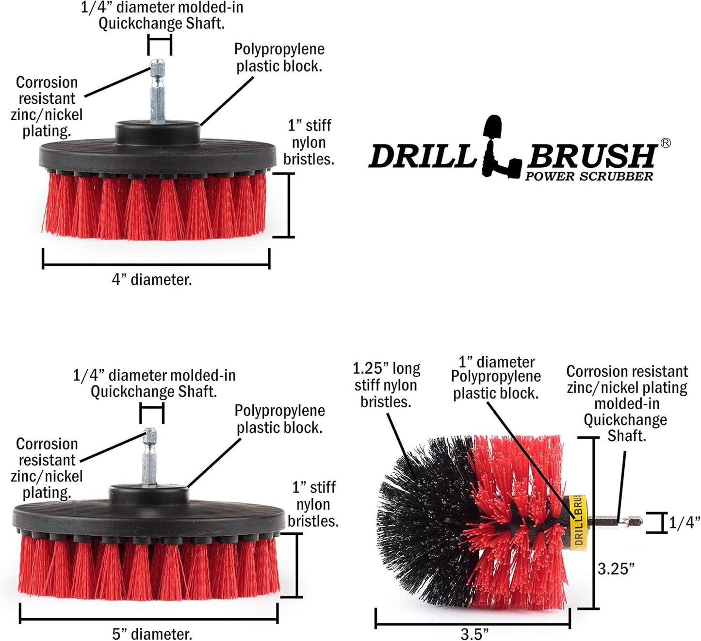 Drillbrush Headstone Cleaning Supplies - Outdoor Power Brush - Fountain Cleaner Tool - Deck Scrubbing Tool - Patio Cleaning Brush - Concrete Garage Floor Cleaner - Granite Scrubber Kit for Drill - Culinary Roots