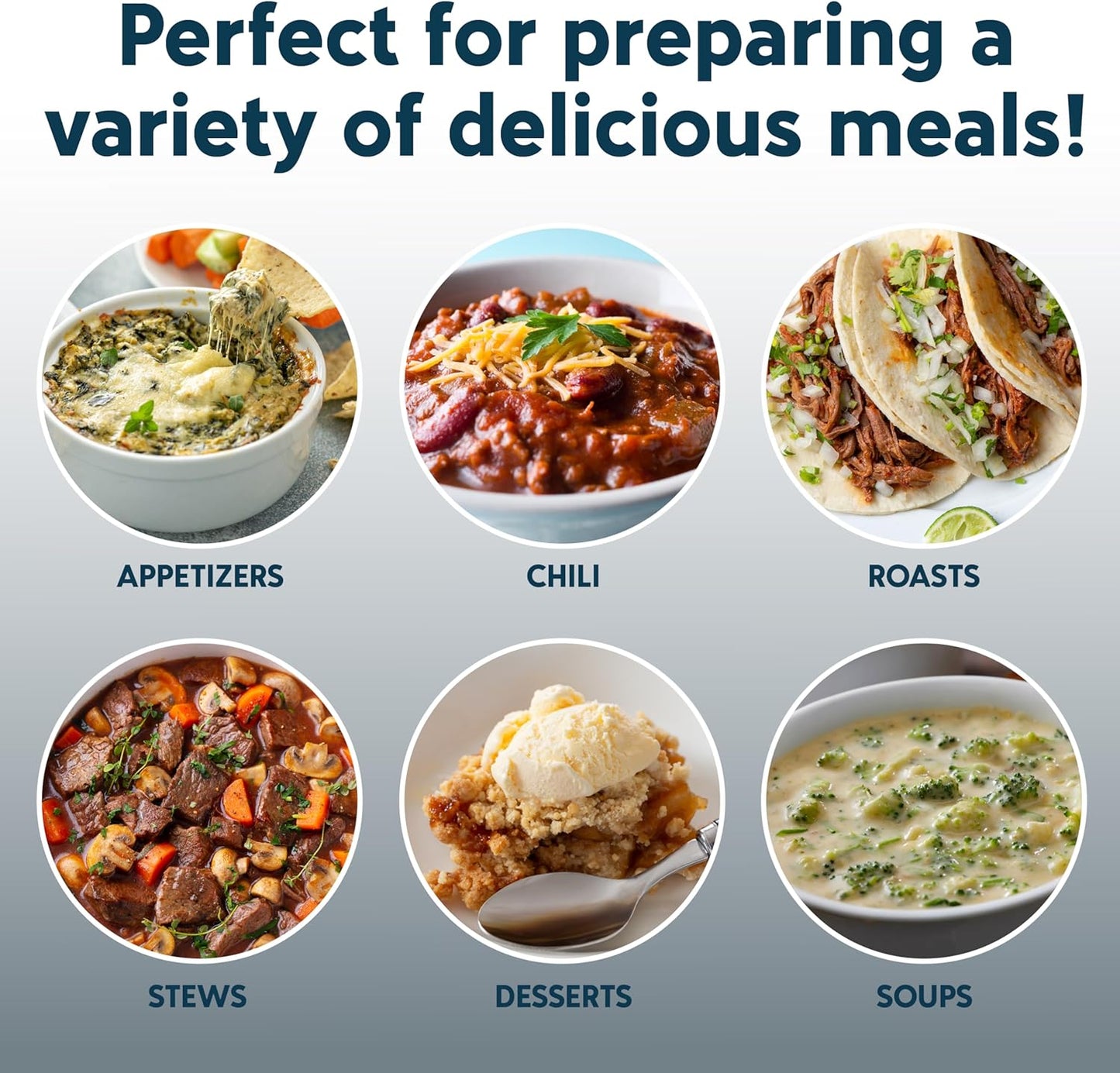 COOK WITH COLOR 2QT Mini Electric Round Slow Cooker - Adjustable Settings, Removable Stoneware Pot, Tempered Glass Lid, Dishwasher Safe, Cool-Touch Side Handles, Slate Blue - Culinary Roots