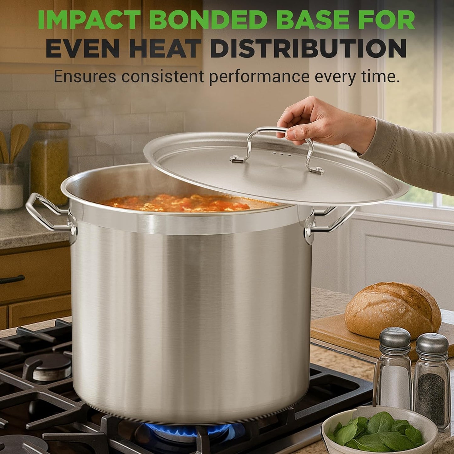 Nutrichef Stainless Steel Cookware Stockpot, 40 Quart Heavy Duty Induction Soup Pot With Stainless Steel Lid And Strong Riveted Handles, Even Heat Distribution, Compatible With Most Cooktops - Culinary Roots