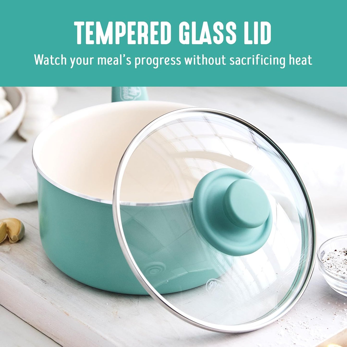 GreenLife 2 Quart Ceramic Nonstick Saucepan with Lid, PFAS-Free, Stay-Cool Handle, Multipurpose Kitchen Cooking Pot, Dishwasher & Oven Safe, Turquoise - Culinary Roots