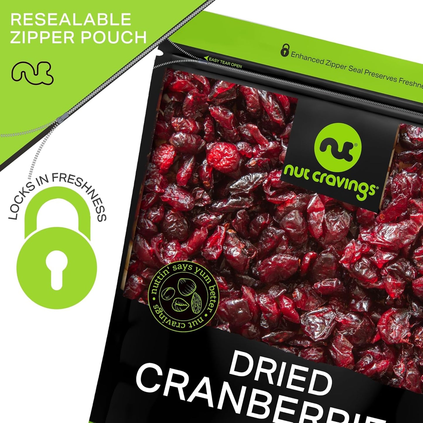 NUT CRAVINGS - Sun Dried Whole Cranberries, Lightly Sweetened (48oz, 3 LB) Bulk Dry Fruits Packed Fresh in Resealable Bag - Sweet Healthy Snack, Naturally Grown, Vegan, Kosher