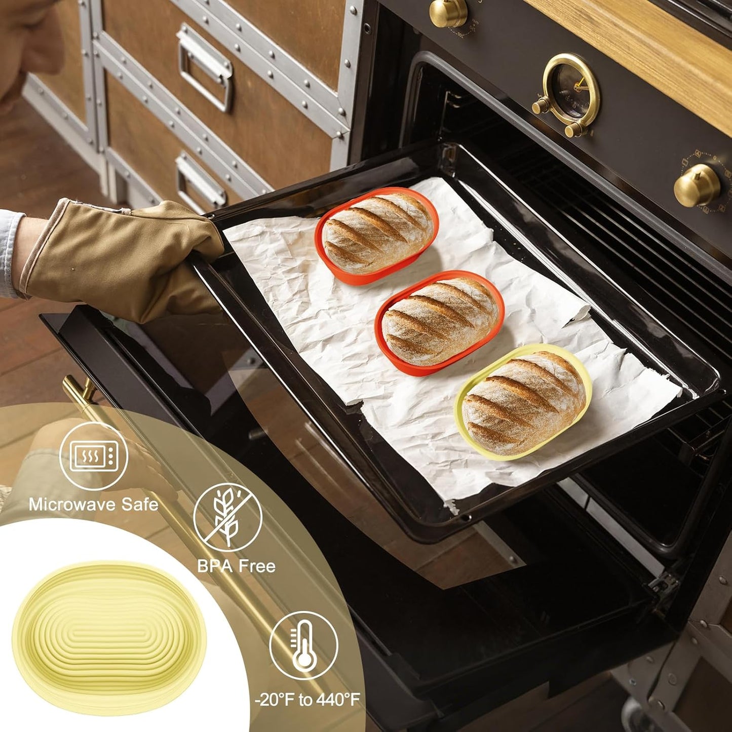 Silicone Banneton, Sourdough Bread Baskets (Set of 6, 6.5 Inch), Oval Proofing Bread Bowls with Starter Kit, Bread Making Baking Supplies - Culinary Roots