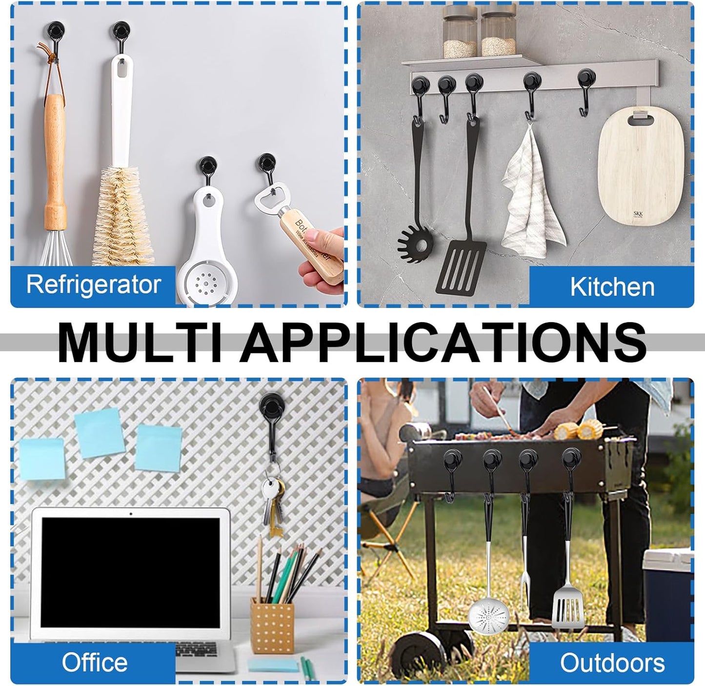 E BAVITE Swivel Swing Black Magnetic Hooks,30LBS Powerful Strong Neodymium Rare Earth Magnet Hook. Perfect for Refrigerator, Kitchen and Other Surfaces, Pack of 50