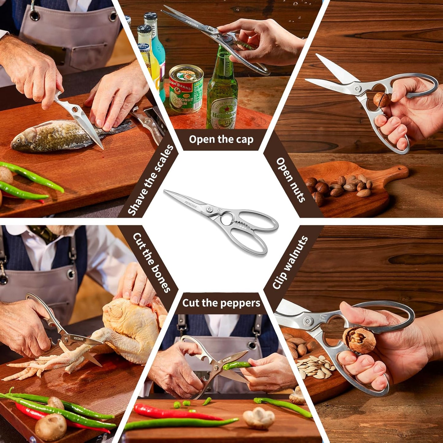 Kitchen Scissors Multi-Purpose Kitchen Shears Micro-serrated Sharp Blade Heavy Duty Stainless Steel Safe Food Scissors for Chicken, Poultry, Fish, Meat & Herbs with Non-Slip Grips - Culinary Roots