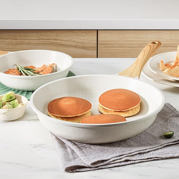 SENSARTE Nonstick Ceramic Frying Pan Skillet, 11 Inch Omelet Pan, Healthy Non Toxic Induction Compatible Egg Pan with Heat Resistant Handle, PTFE and PFAS-Free (Pack of 2)