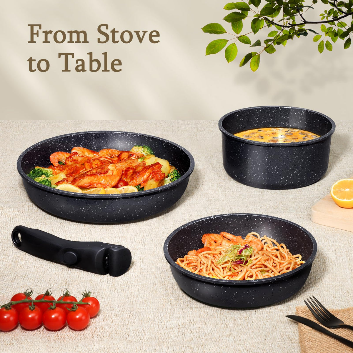 Pots and Pans Set Detachable Handle Cookware Sets Kitchen Cooking Set