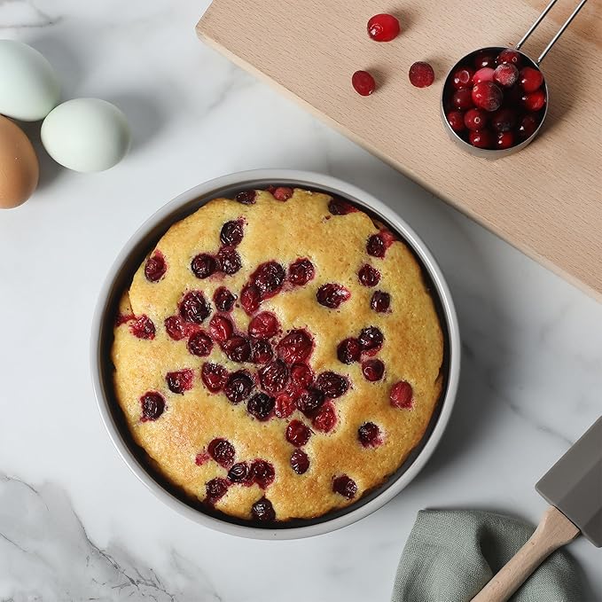 Martha Stewart Gallen 8-Inch Round Nonstick Carbon Steel Cake and Bake Pan – Cool Grey, Durable Bakeware for Even Baking and Easy Release