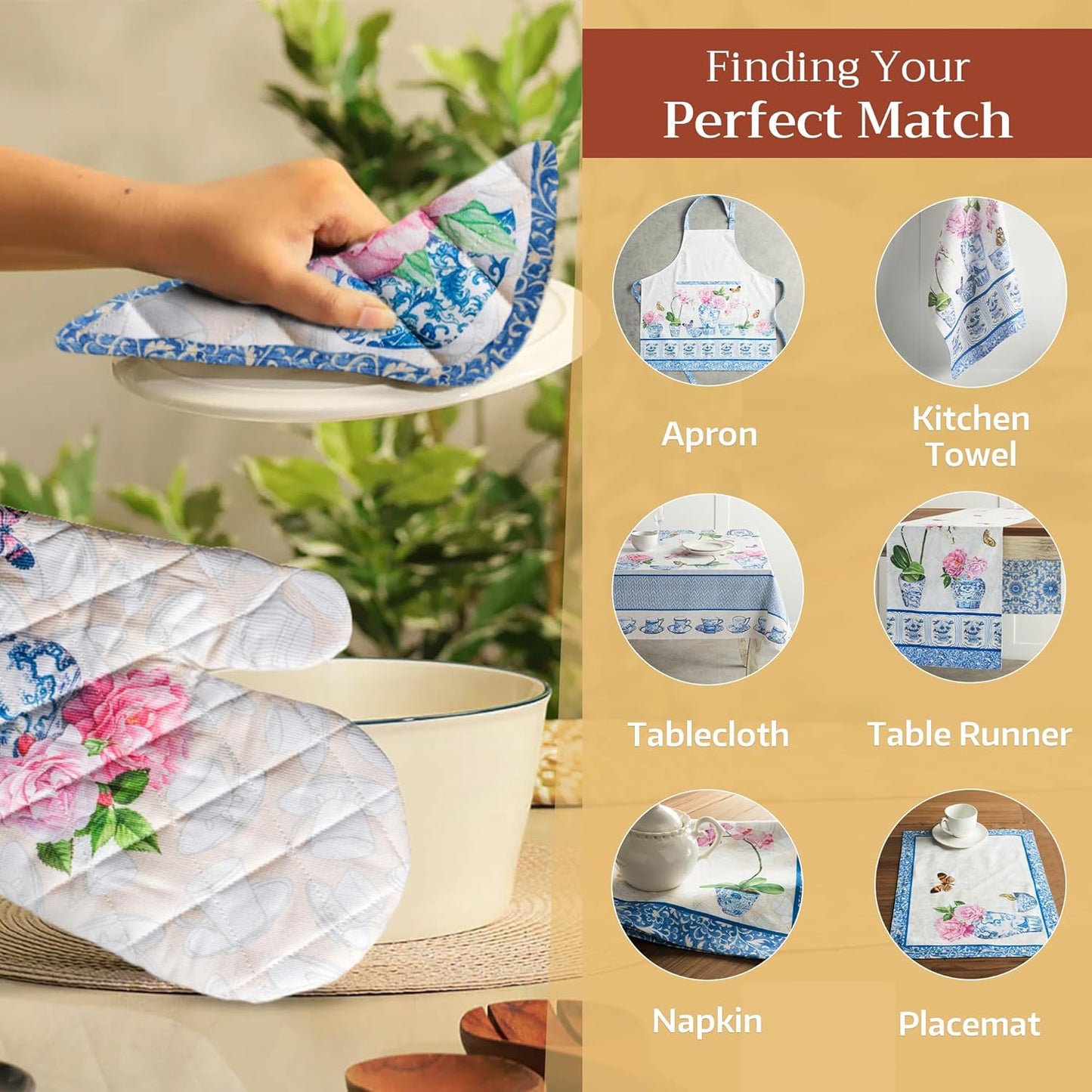 Maison d' Hermine Pot Holders 100% Cotton Heat Resistant Potholders 8" x 8" Hot Pads with Loop BBQ, Cooking, Baking, Grilling, Kitchen, Handling Hot Pans Spring/Summer (Pack of 1, Canton)
