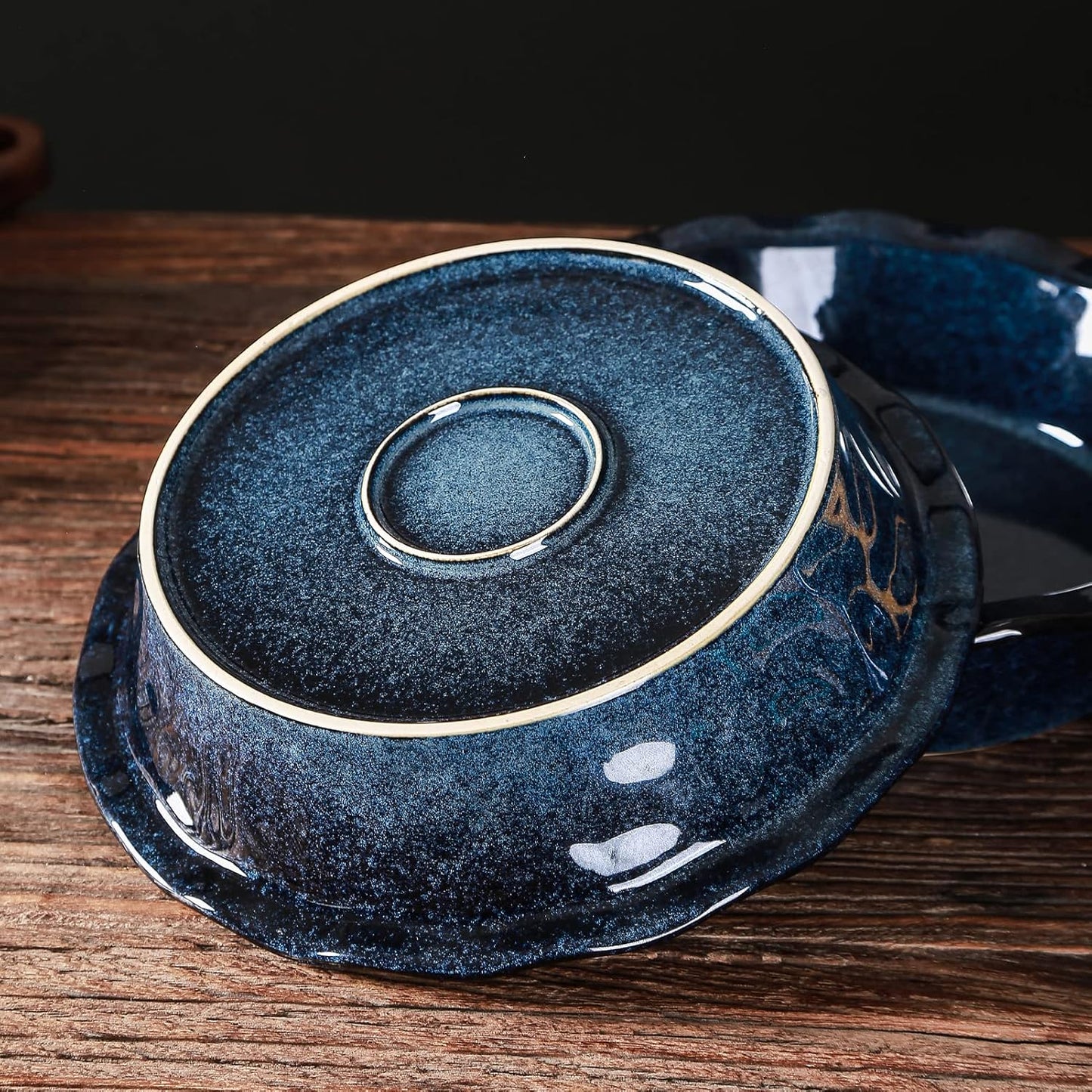 vicrays Ceramic Pie Pan for Baking - 9 inch Pie Plate, Round, Fluted and Deep Pie Dish for Tart, Pizza, Apple Pie, Quiche, Pot Pies, Cake - Reactive Glaze (Starry Blue) - Culinary Roots