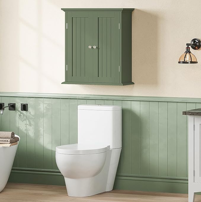 ChooChoo Bathroom Wall Cabinet, Over The Toilet Space Saver Storage Cabinet, Medicine Cabinet with 2 Door and Adjustable Shelves, Cupboard, Green