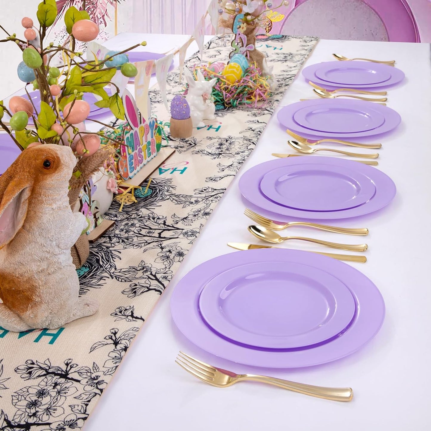FLOWERCAT 60PCS Purple Plates - Heavy Duty Purple Plastic Plates Disposable for Easter Party/Wedding - Include 30PCS 10.25" Dinner Plates and 30PCS 7.5" Dessert Plates - Culinary Roots