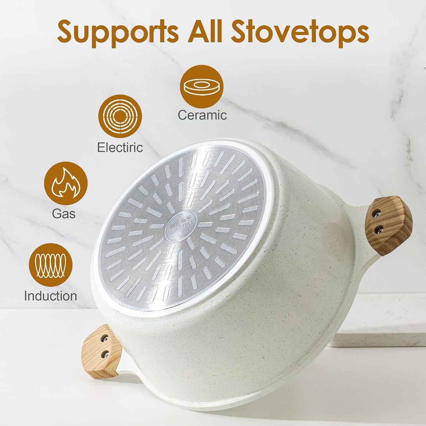 SENSARTE Ceramic Nonstick Stock Pot with Lid, 4.5 Quart Induction Cooking Pot with Tempered Glass Lid, Stew Pot for Soup and Oatmeal, Pasta Casserole, PFOA PFAS PTFE Free, White - Culinary Roots