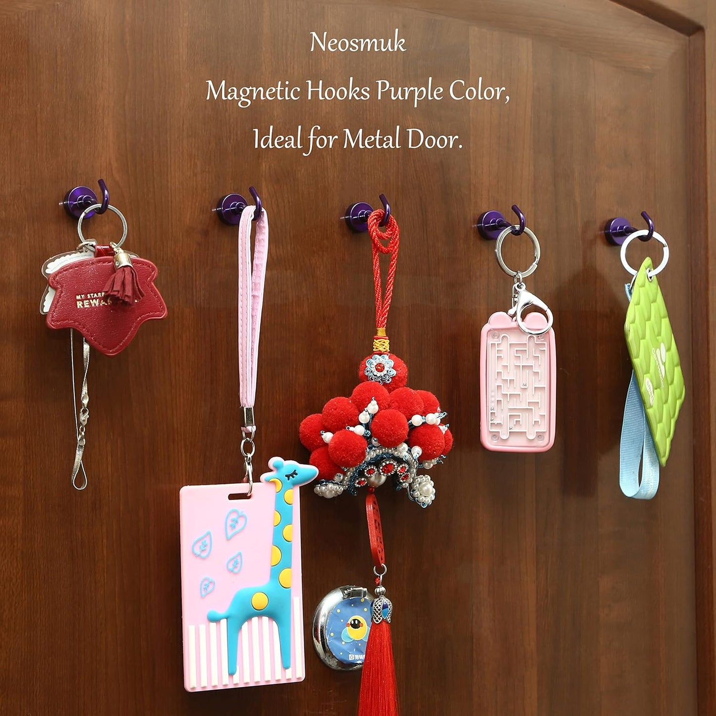 Neosmuk Magnetic Hooks,30lb+ Heavy Duty Earth Magnets with Hook for Refrigerator, Extra Strong Cruise Hook for Hanging, Magnetic Hanger for Curtain, Grill (Purple, 15 Pack)