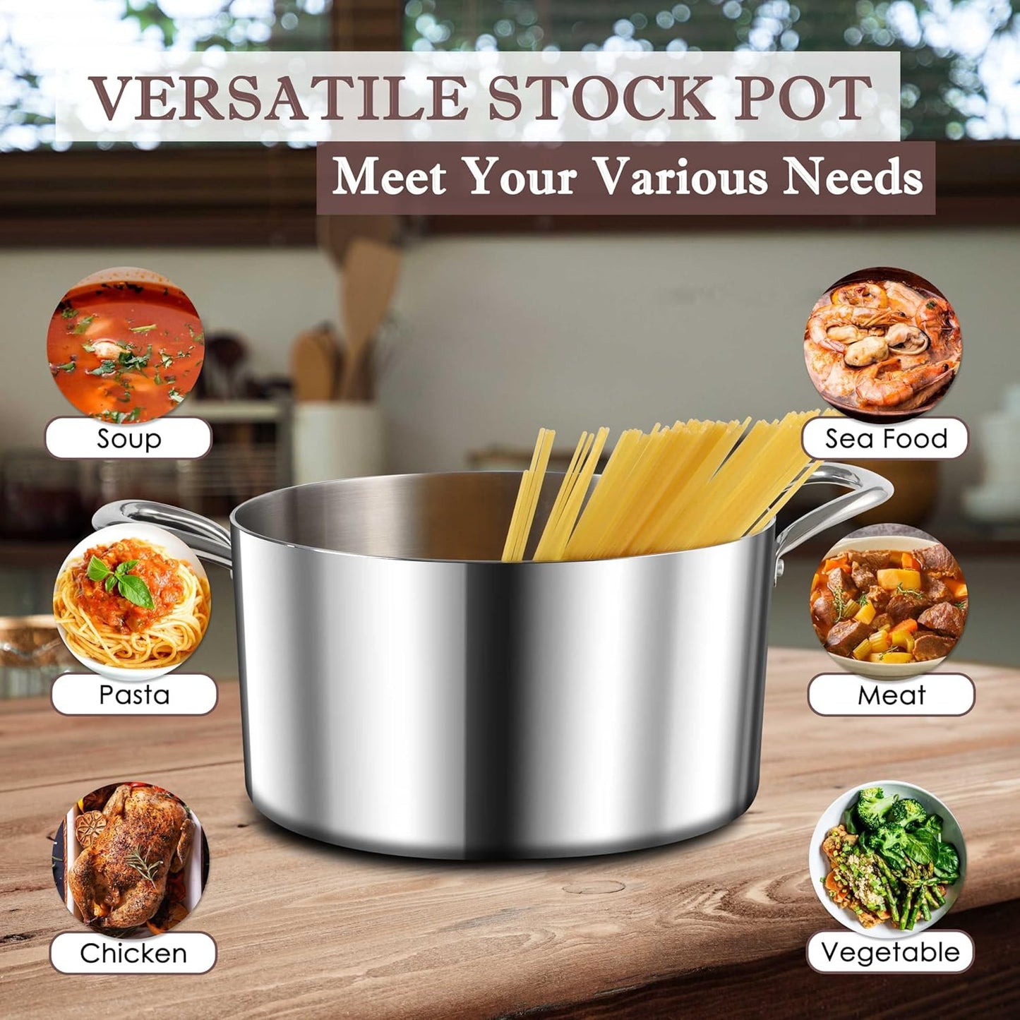 Herogo 7.3 Quart Stock Pot, 18/10 Stainless Steel Cooking Pot with Lid, 7.3 QT Pasta Stockpot with Handles, Tri-Ply Stockpot for Induction Gas Electric Stove, Dishwasher Safe - Culinary Roots