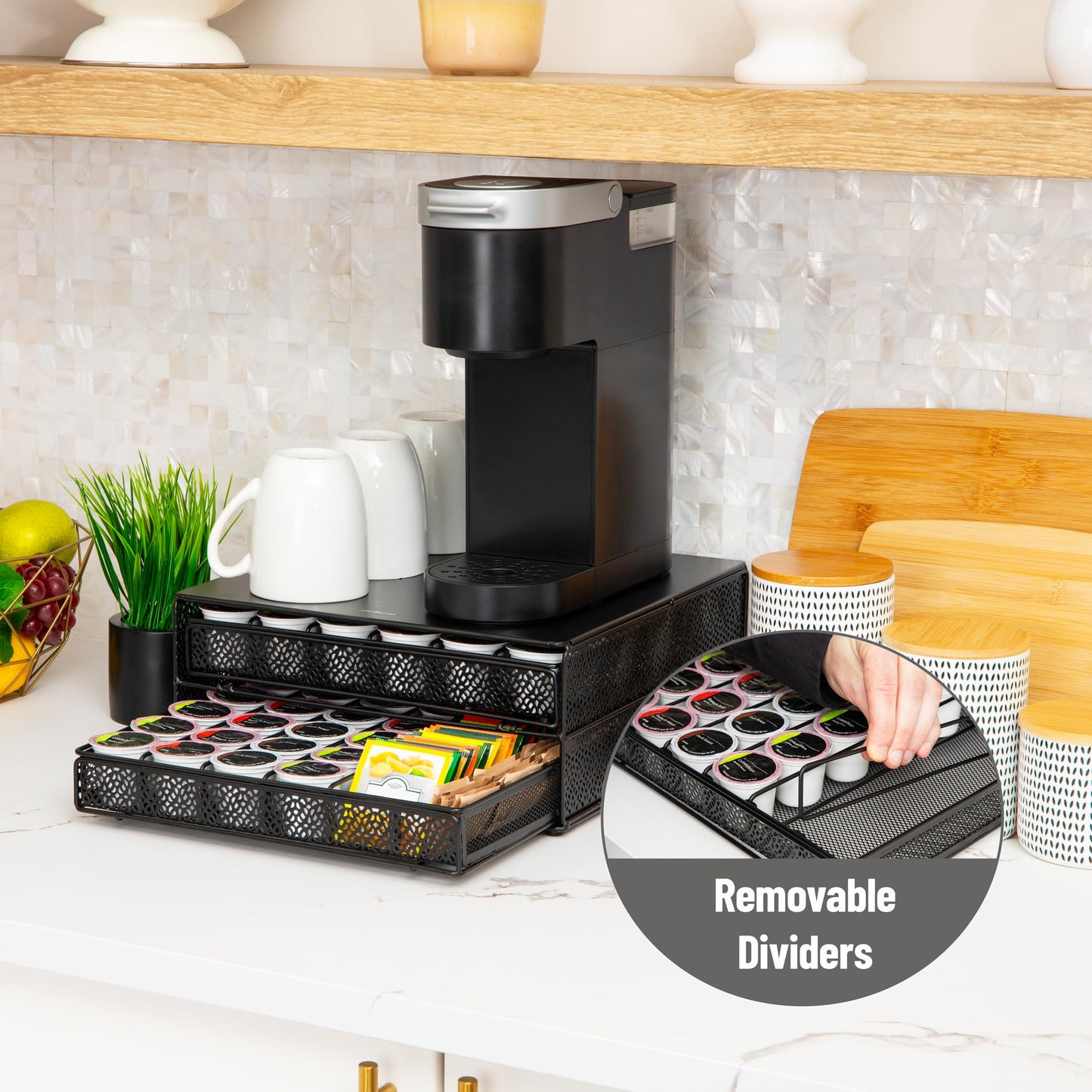 2 Drawer Coffee Pod Organizer with Removable Dividers