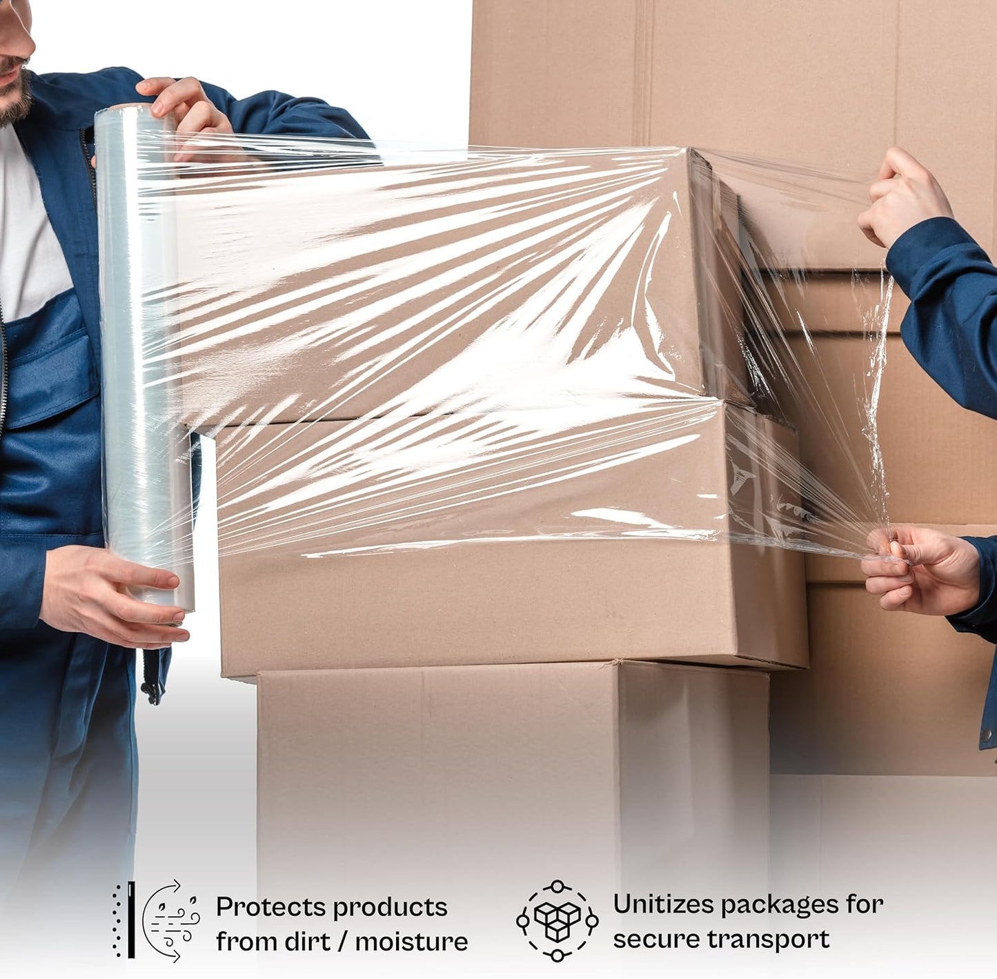 PSBM Stretch Wrap, 4 Pack, 18 Inch x 1000 Feet, 120 Gauge, Clear Plastic Cling, Cast Hand Stretch Film Rolls for Packaging Moving Packing Pallets