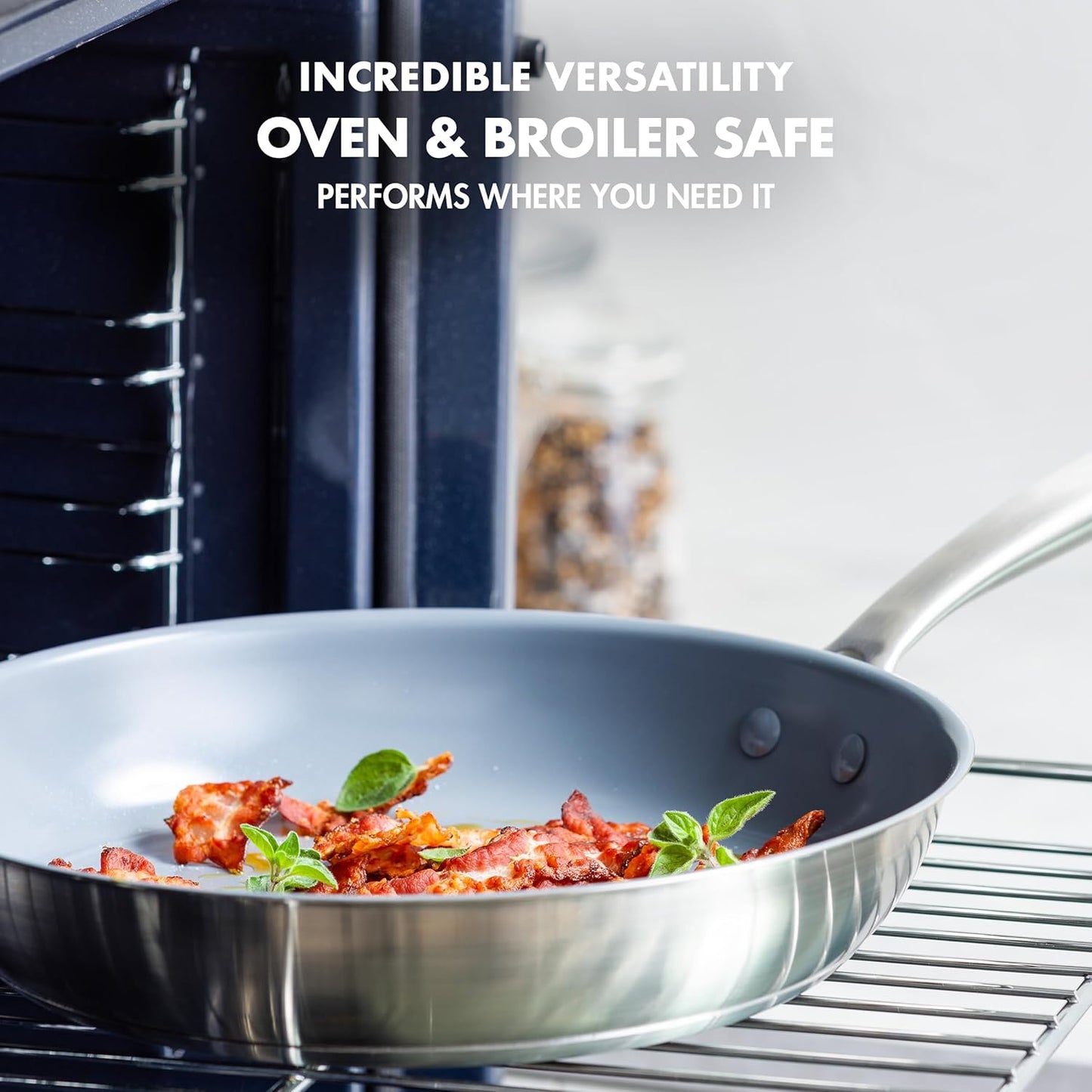 GreenPan Treviso 9.5” and 11” Frying Pan skillet Set, Non-Toxic PFAS-Free Stainless Steel Ceramic Nonstick Coating, Induction Suitable, Multi Clad, Pouring Rims, Dishwasher & Oven Safe to 600° - Culinary Roots