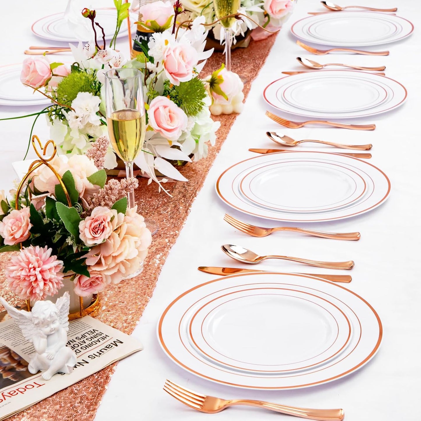 FLOWERCAT 60PCS Rose Gold Plastic Plates - Heavy Duty Rose Gold Plates Disposable for Party Wedding- Include 30PCS 10.25inch Dinner Plates and 30PCS 7.5inch Dessert Plates - Culinary Roots