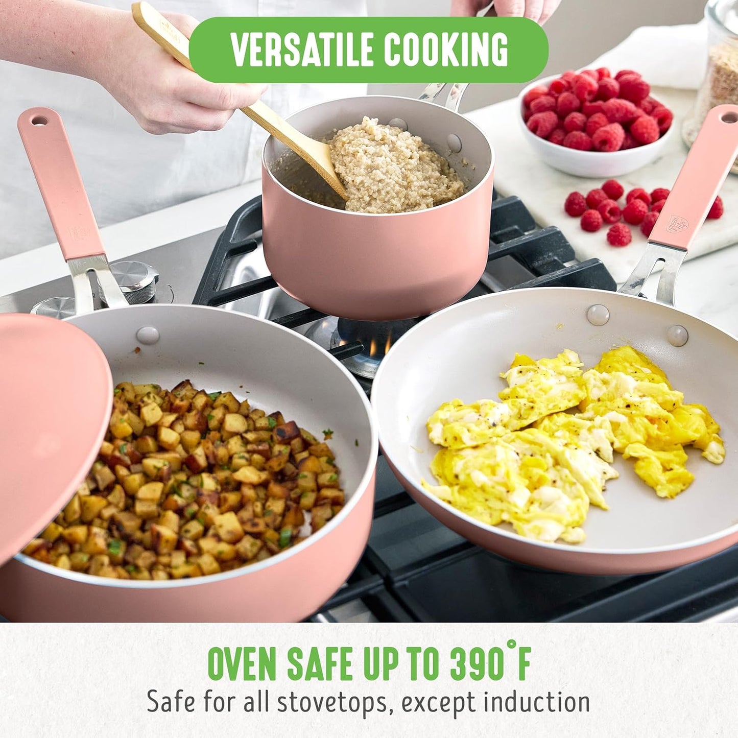 GreenLife 10-Piece Nonstick Ceramic Cookware Set, Lightweight Healthy PFAS-Free Pots & Pans with Lids, Dishwasher & Oven Safe, Durable Body, Silicone Stay-Cool Handles, Easy Release, Pink - Culinary Roots