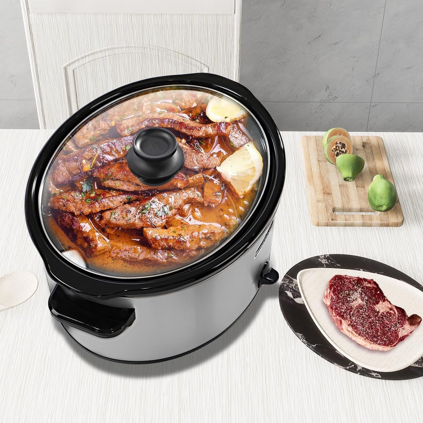 HOMECOOKIN 6 Quart Slow Cooker Oval Manual Pot Food Warmer with 3 Cooking Settings, Stainless Steel - Culinary Roots