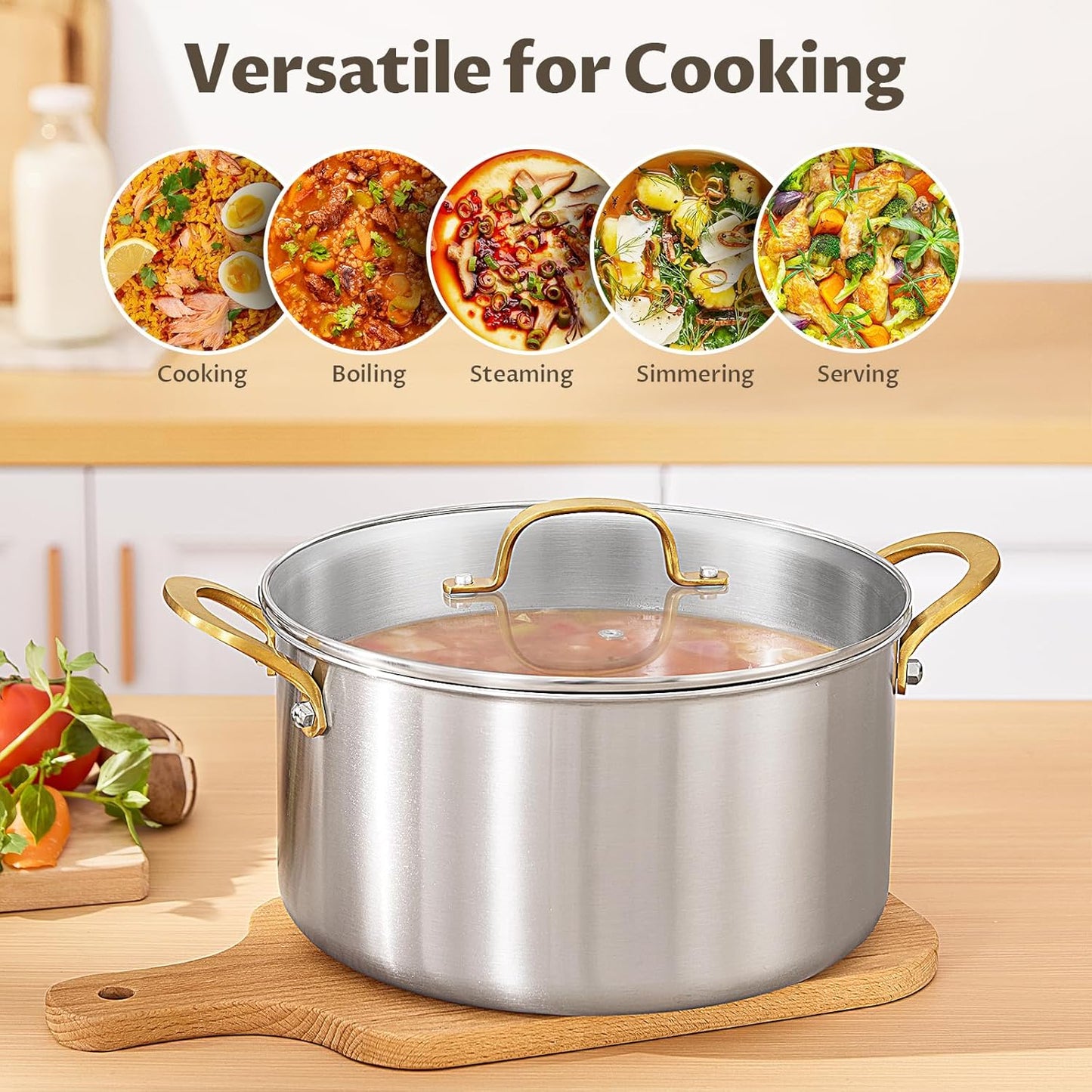 BEZIA 10 Quart Tri-Ply Stainless Steel Stock Pot, Nonstick Stockpot with Sturdy & Double Handle, Even Heating, Induction Cooking Pot for All Stoves, Large Soup Pot for Catering๏ผGroups, Events, Silver - Culinary Roots