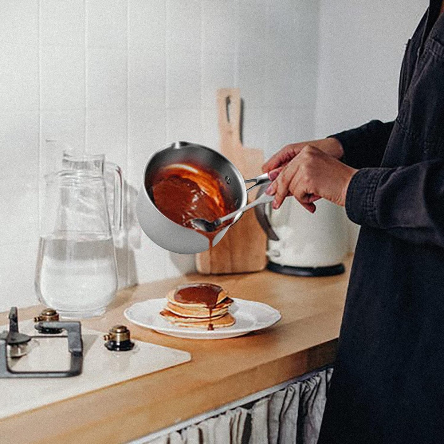 2.0 Quart Stainless Steel Pot Saucepan with Glass Strainer Lid, Sauce Pot with Two Side Spouts, Induction Cooking Pot, Multipurpose Sauce Pan with Lid for Cooking - Culinary Roots