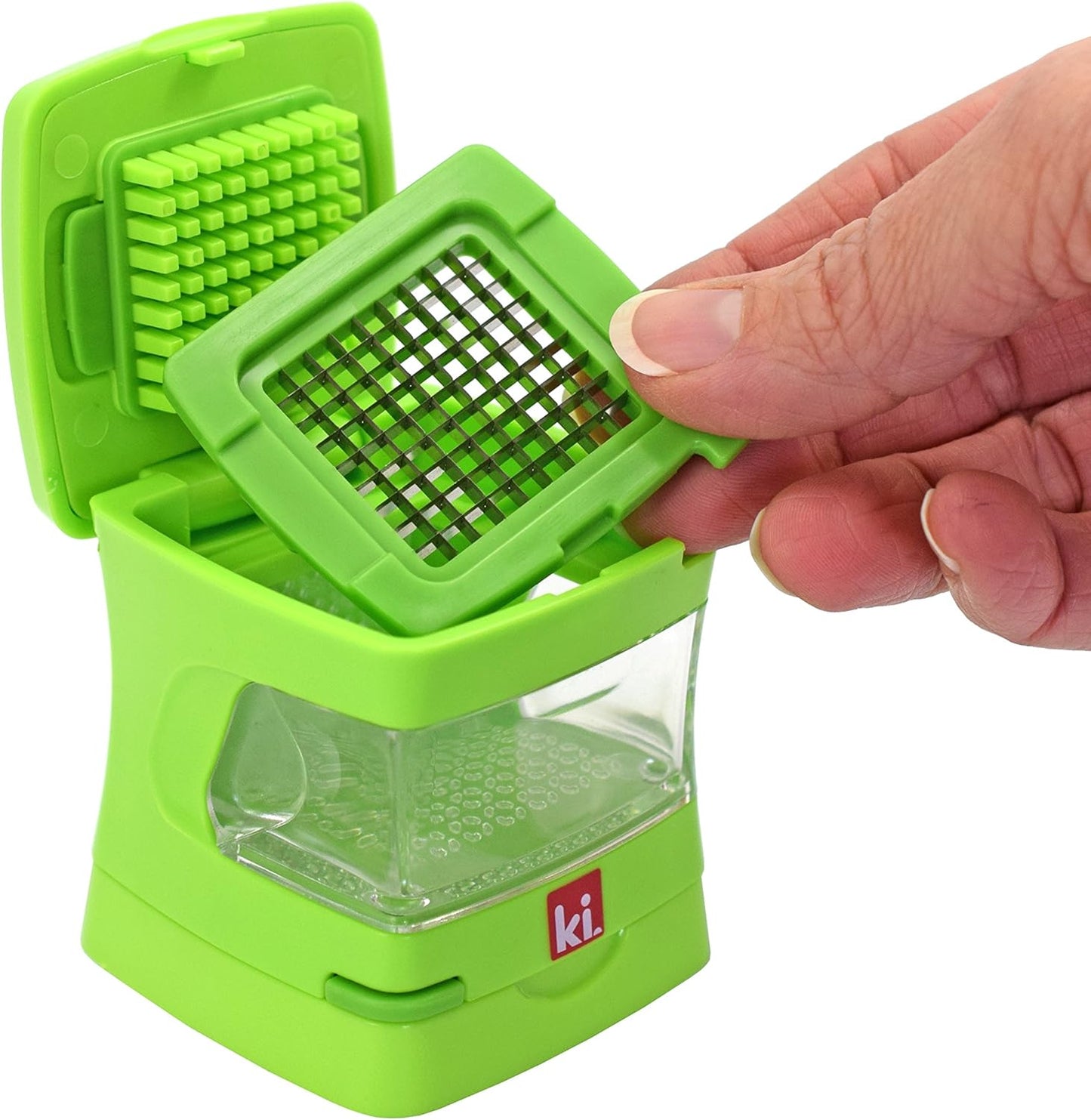 Garlic-A-Peel Garlic Press, Crusher, Cutter, Mincer, and Storage Container - Includes Silicone Garlic Peeler - Easy to Clean - Stainless Steel Blades – (Green), standard - Culinary Roots