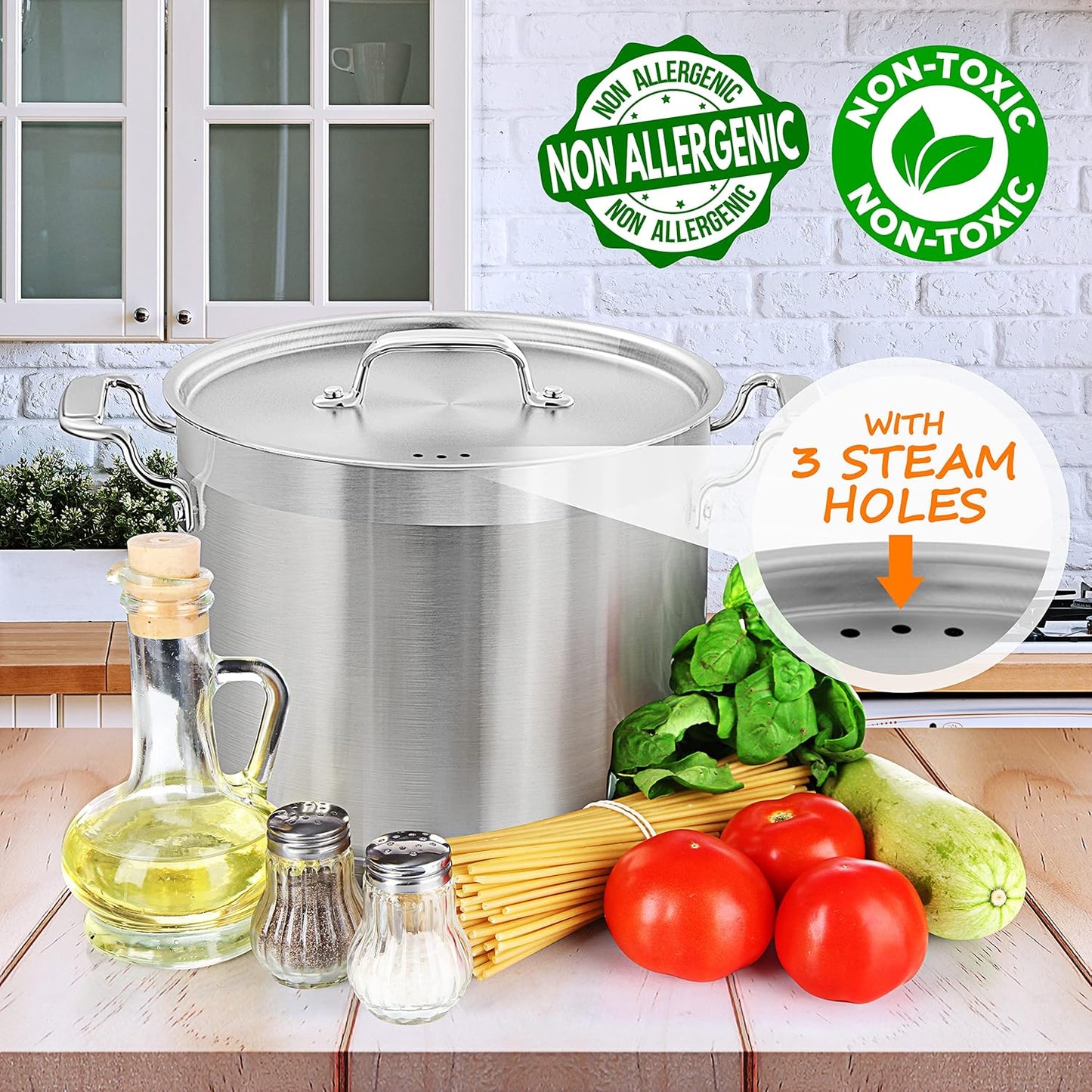 NutriChef 14 Quart Stock Pot with Lid - Heavy Duty Stainless Steel, Induction Ready, Ergonomic Handles - Culinary Roots