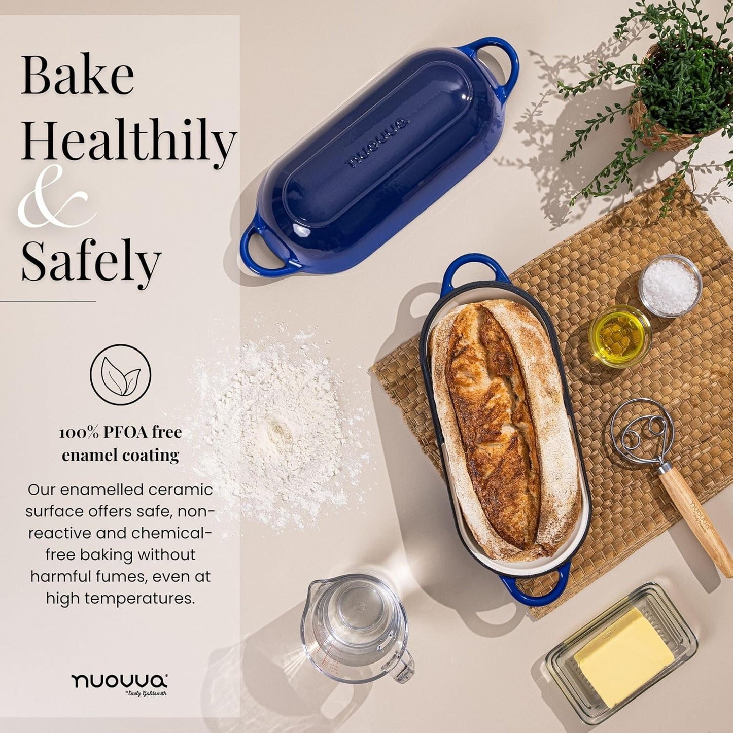 Enamelled Cast Iron Bread Loaf Pot – Dutch Oven For Sourdough Bread Baking – Oven Safe Non Stick Bread Pot – Rectangular, Dark Blue, 34cm x 16cm – by Nuovva - Culinary Roots