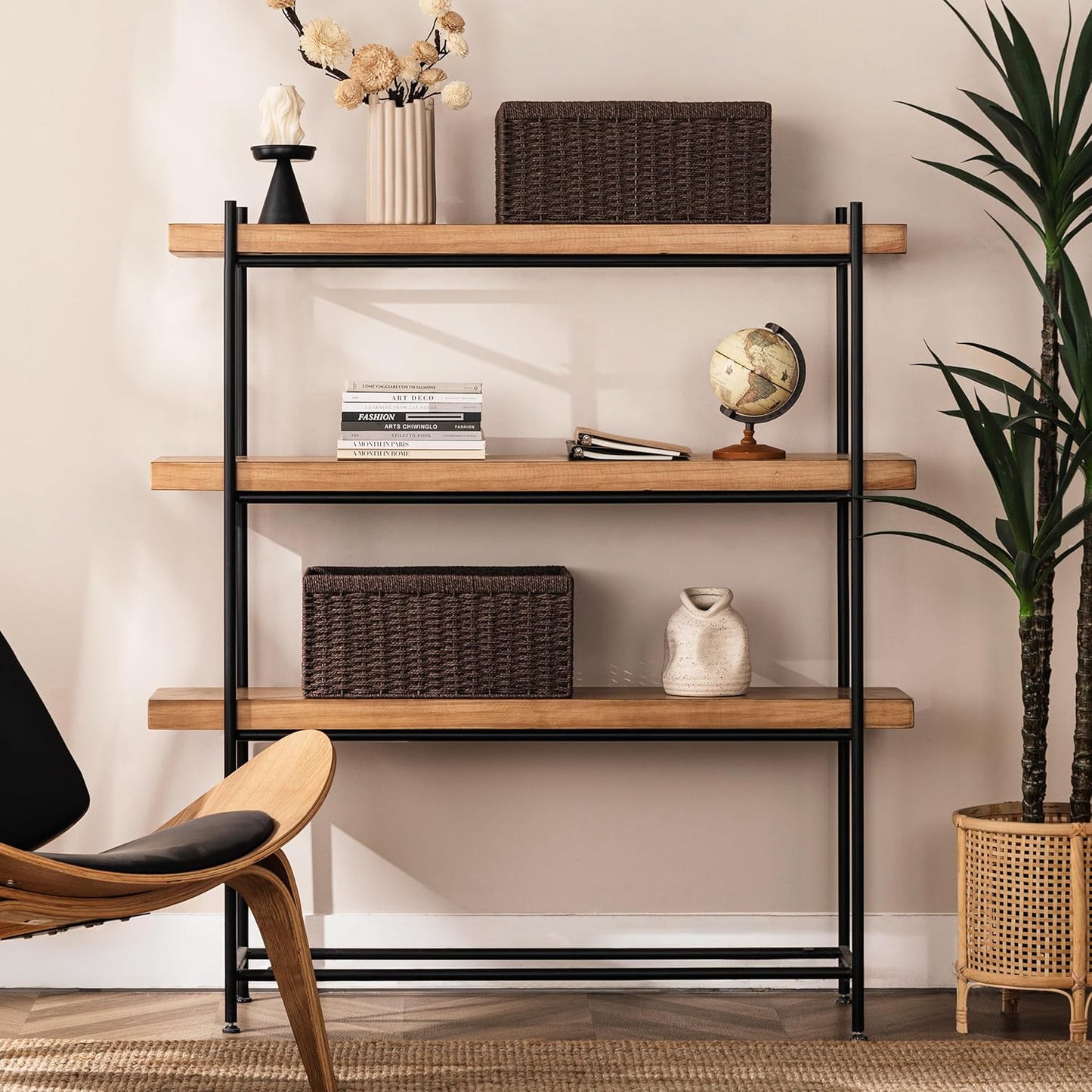 UBBCARE 2 Pack Wicker Basket, 16.5L×13H×7.5W inch Woven Paper Rope Storage Baskets for shelves, Foldable Rectangular Storage Baskets with Handle, Storage Basket for Organizing, Dark Brown