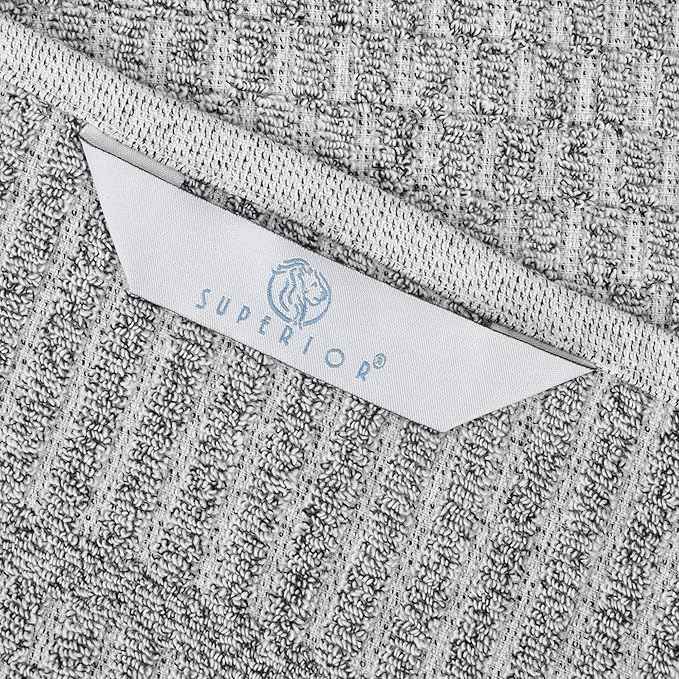 Superior Juno Viscose Cotton Blend Medium Weight Towels, for Bathroom, Shower, Spa, Plush, Quick Dry, Ultra-Soft Towels, Bath Essentials, Border Detail, 12 Piece Assorted Towel Set, Charcoal