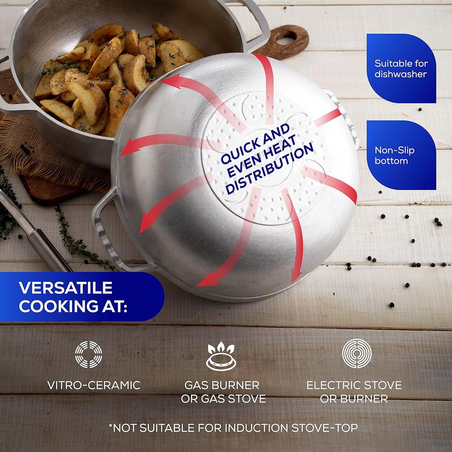 Universal (Extra Small) Caldero 6 Cups - 1.8 QT / 1.7 L, Stainless Aluminum Pot, Even Heat Distribution and Fast Cooking Dutch Oven Pot, Ergonomic Handles, Ideal for Rice, French Fries, and More - Culinary Roots