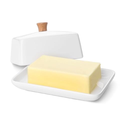 Ceramic White European Butter Dish with Lid for Countertop