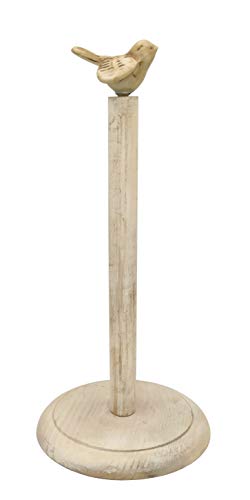 Bird Design Shabby Whitewashed Wood Paper Towel Holder Stand Up Paper Towel Holder