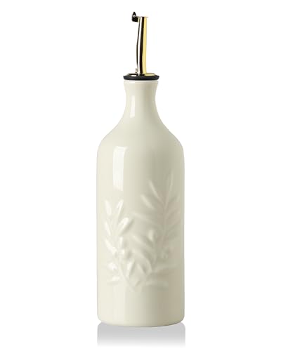Sweejar Ceramic Olive Oil Dispenser Bottle 20 Oz Relief Opaque Oil Cruet Protects To Reduce Oxidation Suitable for Storage Vinegar