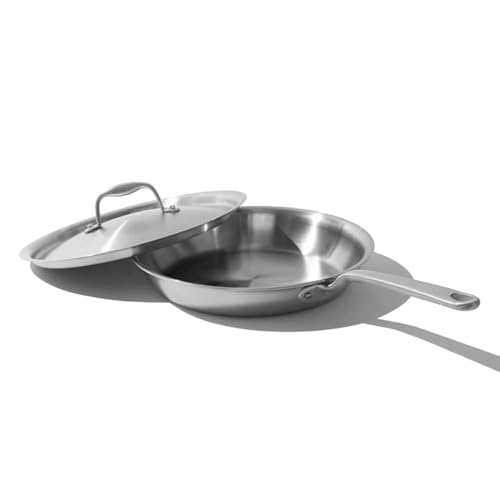 Cookware - 10-Inch Stainless Steel Frying Pan With Lid - 5 Ply Stainless Clad - Professional Cookware - Crafted in Italy - Induction Compatible