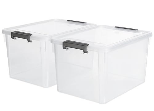 32 QT Plastic Storage Bins with Latching Lids Stackable Storage Containers for Organizing Large Clear Storage Box for Garage (2 Count)