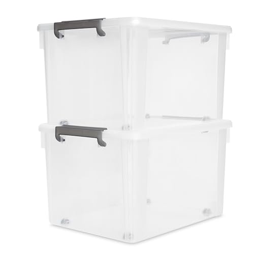 58.1 QT Plastic Storage Bins with Latching Lids Stackable Storage Containers for Organizing Large Clear Storage Box for Garage (2 Count)