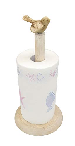 Bird Design Shabby Whitewashed Wood Paper Towel Holder Stand Up Paper Towel Holder