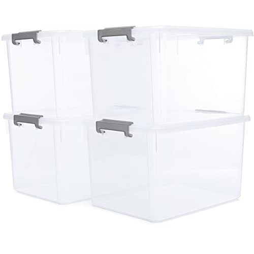 32 QT Plastic Storage Bins with Latching Lids Stackable Storage Containers for Organizing Large Clear Storage Box for Garage (4 Count)