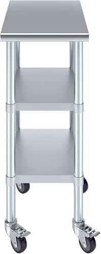 Stainless Steel Work Table with 2 Shelves and Casters