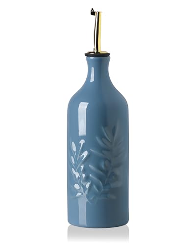 Sweejar Ceramic Olive Oil Dispenser Bottle 20 Oz Relief Opaque Oil Cruet Protects To Reduce Oxidation Suitable for Storage Vinegar