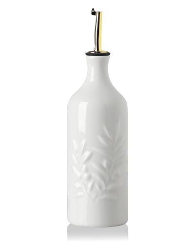 Sweejar Ceramic Olive Oil Dispenser Bottle 20 Oz Relief Opaque Oil Cruet Protects To Reduce Oxidation Suitable for Storage Vinegar