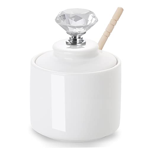 Ceramic Honey Jar with Dipper and Crystal Lid (8 Ounce)