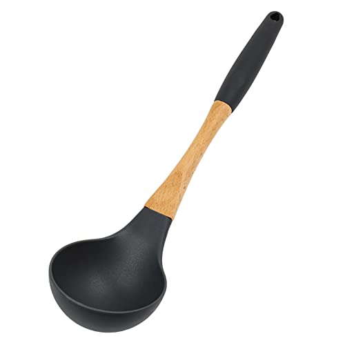 Grey Nylon Ladle with Soft Grip Ergonomic Wooden Handle Kitchen Utensils
