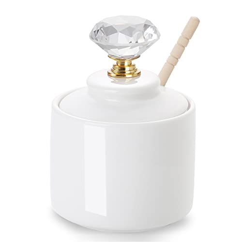 Ceramic Honey Jar with Dipper and Crystal Lid (8 Ounce)
