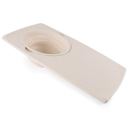 Over the Sink PolyFiber Flax Cutting Board with Collapsible Colander Strainer